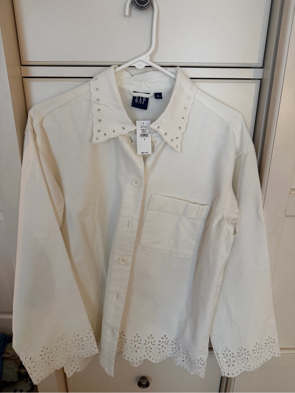 GAP White Eyelet-Trim Button Front Jacket